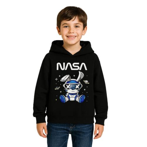 Kid’s Bunny Graphic Hoodie – Black Cotton Sweatshirt, 5–6 Years