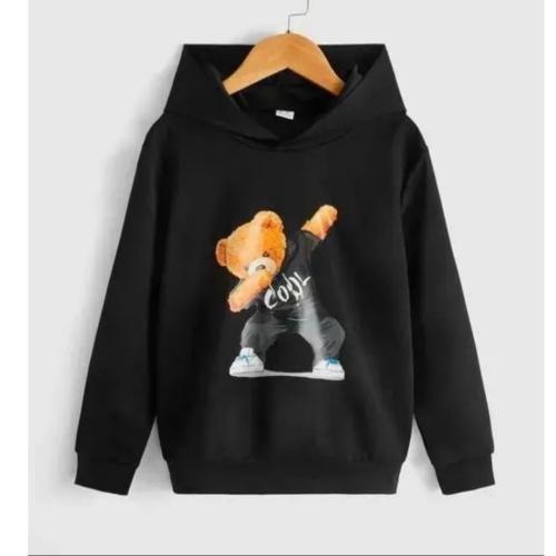 Kids’ Teddy Bear Hoodie | Black Cotton Pullover Sweatshirt for Boys & Girls | 9–10 Years 