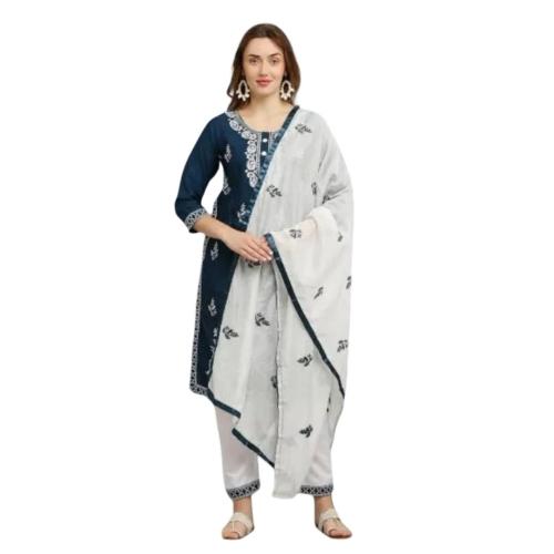 Women’s Traditional Chikankari Embroidered Kurta Set | Rayon Salwar Suit with Dupatta