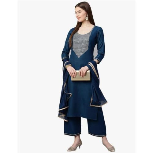 Women’s Embroidered Kurti Palazzo Dupatta Set