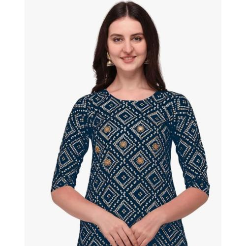 Women’s Bandhani Printed Rayon Kurti Skirt Set