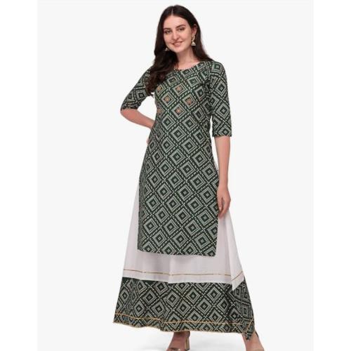 Women’s Bandhani Printed Rayon Kurti Skirt Set