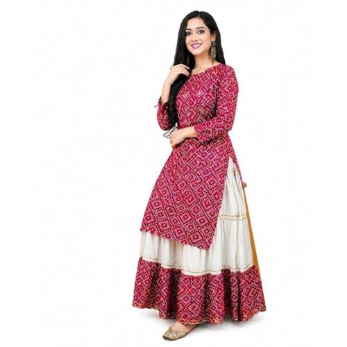 Women’s Bandhani Printed Rayon Kurti Skirt Set