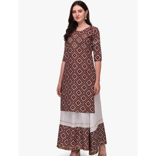 Women’s Bandhani Printed Rayon Kurti Skirt Set