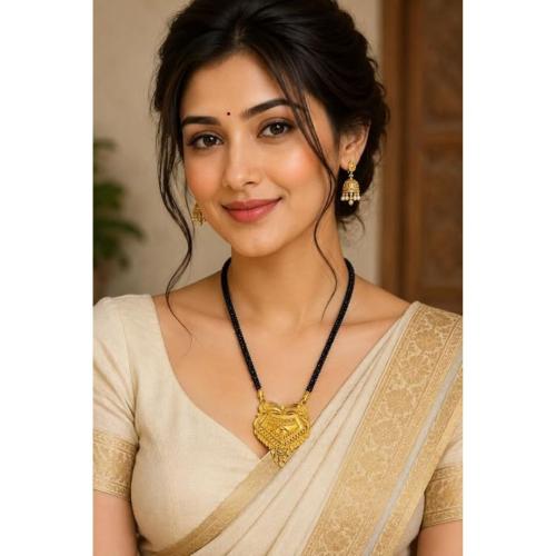 Black Beaded Gold Plated Traditional Mangalsutra Necklace for Women