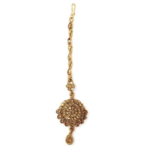 Gold Tone Amber & Yellow Crystal Maang Tikka for Women – Bridal Indian Hair Jewellery