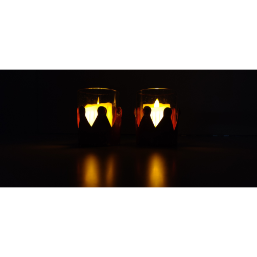 Distressed Red Candle Holder Set of 2