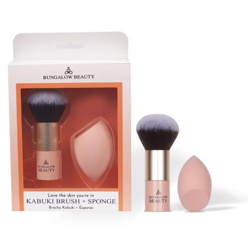 Pink Kabuki Foundation Brush and Beauty Blender Sponge Set