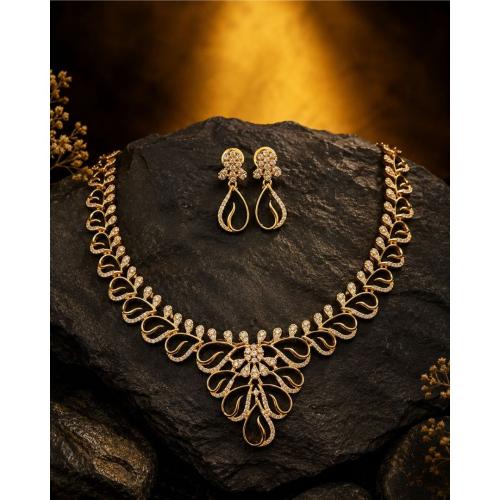 Raha - Elegant Gold-Plated Cubic Zirconia Necklace & Earring Set