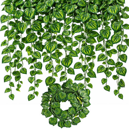 White Coral Watermelon Garlands Hanging Leaves Greenery Vine Creeper Plants for Home Decor Main Door Wall Balcony Office