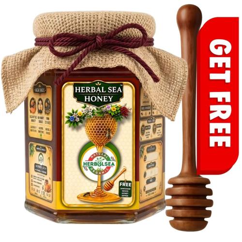 Herbal Sea Honey | Rich Taste Honey with No Added Sugar | Free Sheesham Wood Honey Dipper
