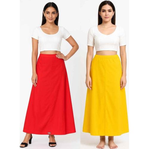 Cotton Petticoat Red & Yellow, Size XL Pack of 2 Drastring Nada Style Daily Wear for Women 