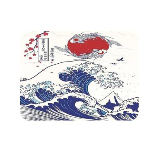 Great Wave Art Mouse Pad  | Japanese Inspired Ocean Fish Design Mouse Mat 