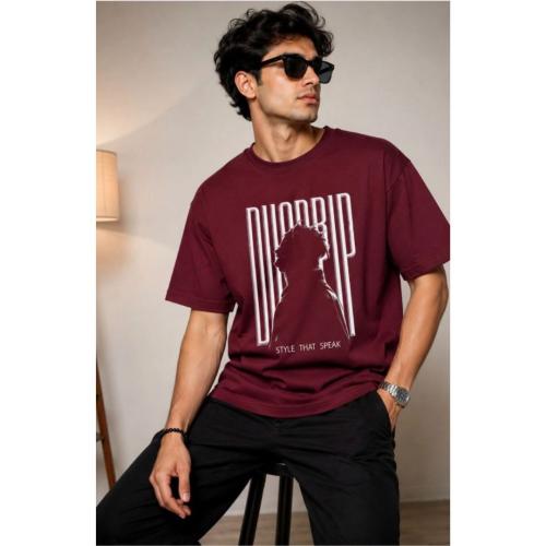 Men Maroon Graphic Print Oversized Cotton T-Shirt