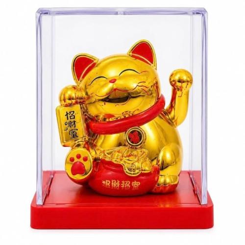Solar Lucky Cat Maneki Neko Waving Feng Shui Home Office Decor