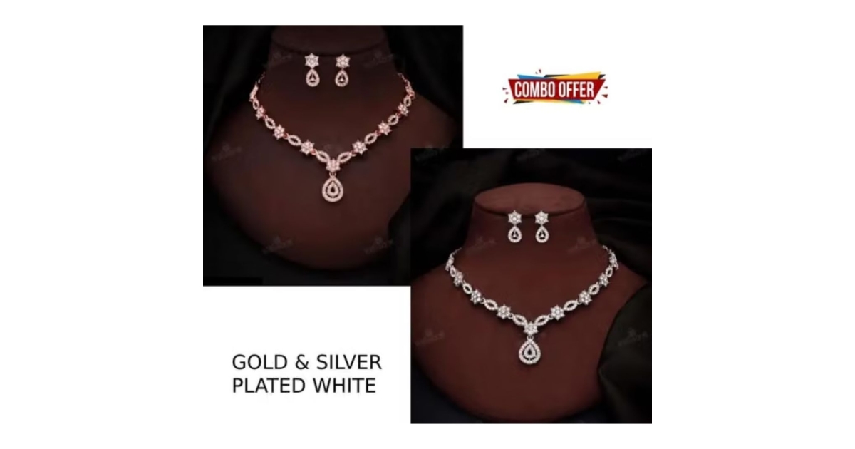 Rose Gold & Silver Polish AD Stone Studded Stylish Choker Necklace ...
