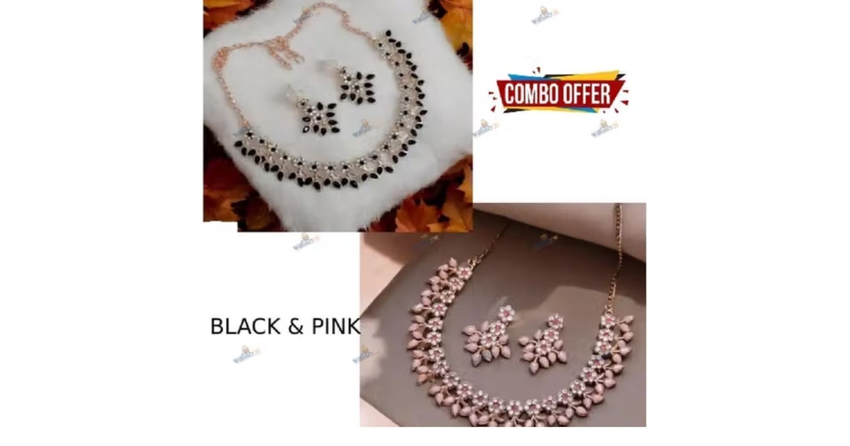 Rose Gold-Plated Black and Pink Stone Choker Necklace Jewellery Combo ...