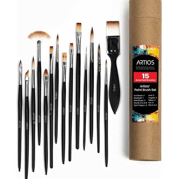 ARTIOS Handmade Professional Artist Painting Brush Set 15 Assorted Brushes - LXINDIA.COM