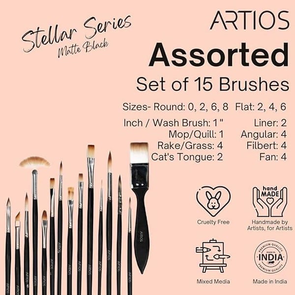 ARTIOS Handmade Professional Artist Painting Brush Set 15 Assorted Brushes3 - LXINDIA.COM