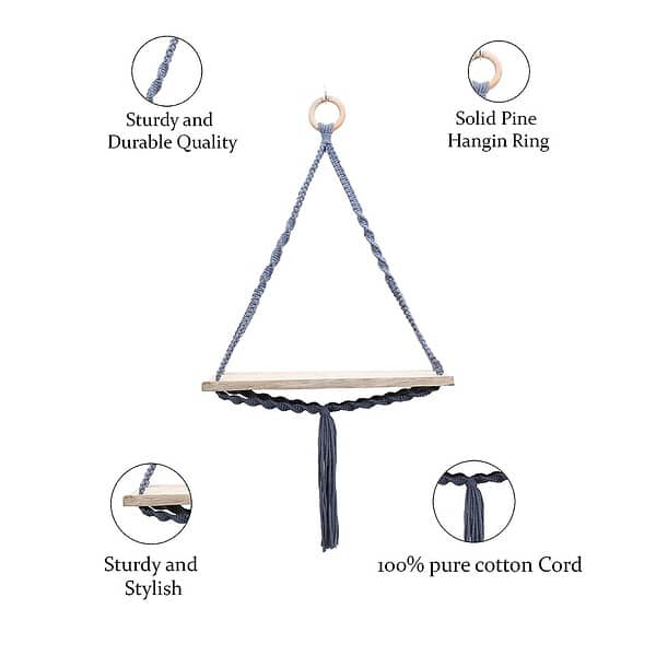 Homesake Macrame Wall Hanging Shelf Woven Home Decor Wood Floating Storage Shelf 2 - LXINDIA.COM