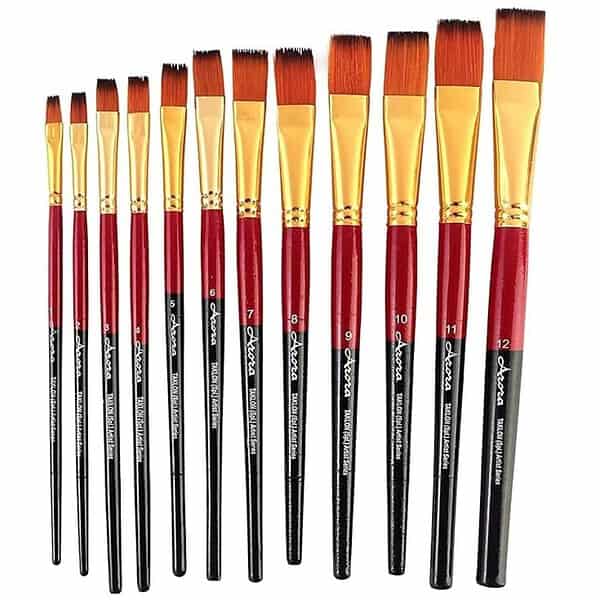 Kabeer Art Synthetic Hair Flat Tip Paintbrush Set of 12 Pieces - LXINDIA.COM