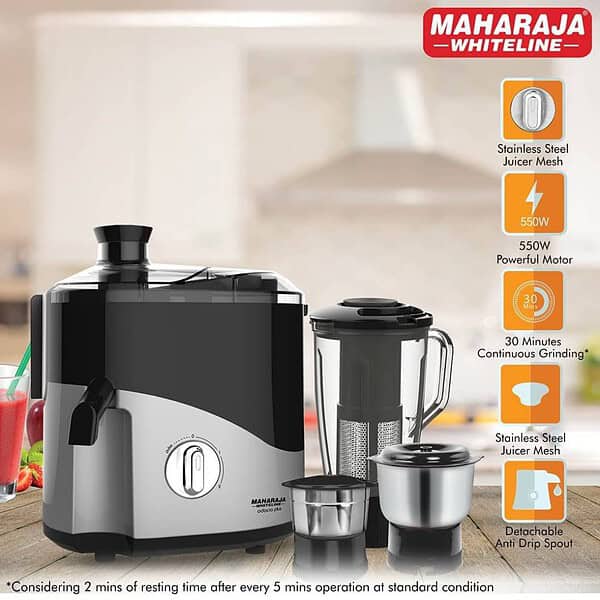 Maharaja Whiteline Plastic Odacio Plus 550 Watts Juicer Mixer Grinder Black and Silver2 - LXINDIA.COM